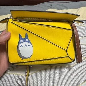 Loewe Yellow Totoro-Print Crossbody Bag with Brown Strap